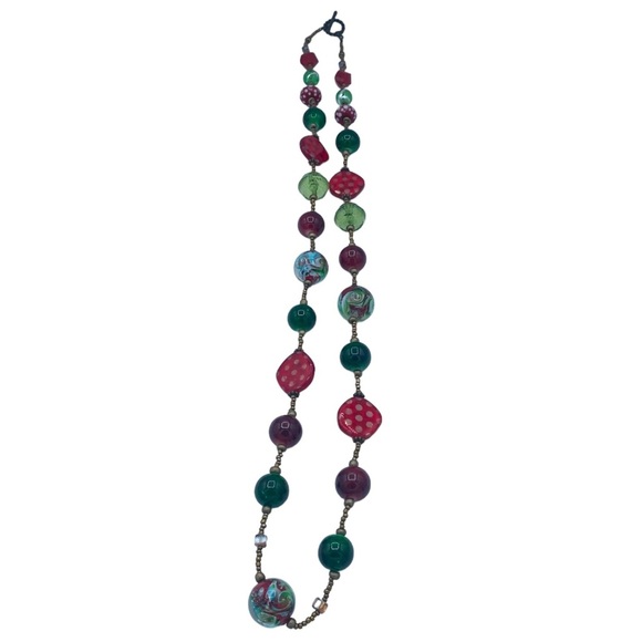 Art necklace multicolour long necklace large beads bronze seed beads whimsical - Picture 10 of 11